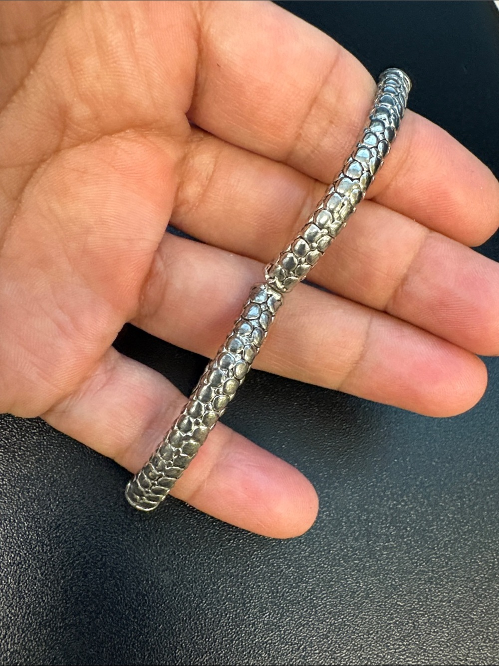 Pretty Silver-Tone Textured Snake Chain Statement Stretch Bracelet